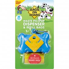Bags on Board Waste Pick-Up Dispenser and Refill Bags with Dookie Dock 30 bags Blue